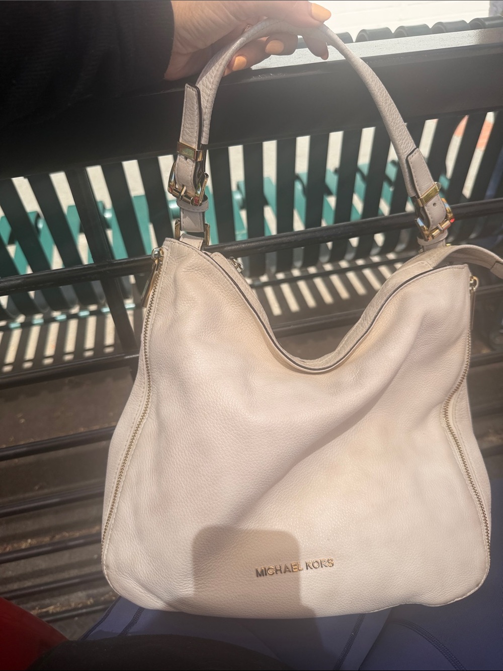 Michael Kors Pebbled Leather Shoulder Hobo in white